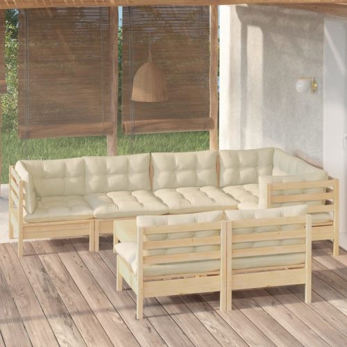 Salon de jardin 8 pcs avec coussins crme Bois de pin massif