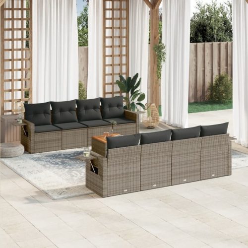 Salon de jardin 9 pcs avec coussins gris rsine tresse
