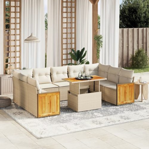 Salon de jardin avec coussins 10 pcs beige rsine tresse
