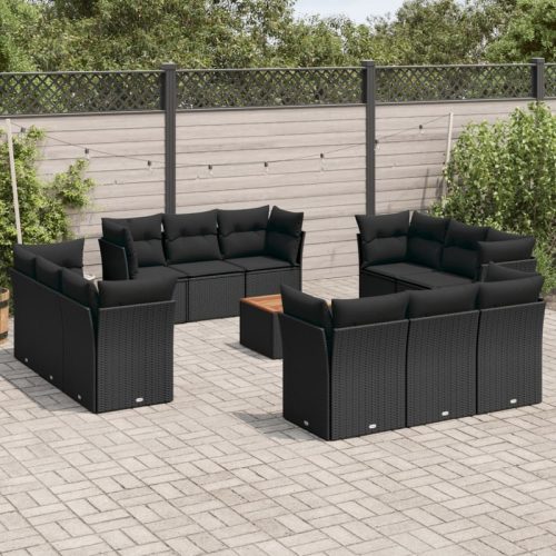 Salon de jardin avec coussins 13 pcs noir rsine tresse