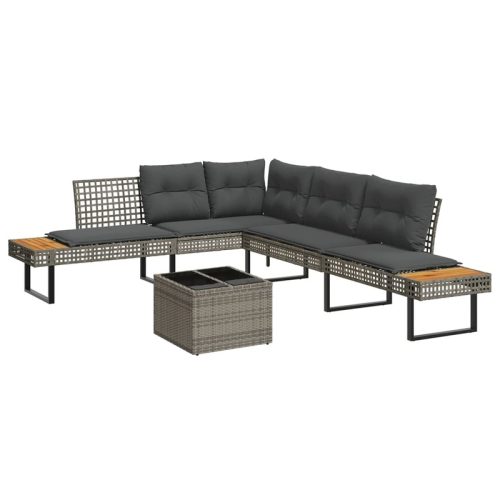 Salon de jardin avec coussins 2pcs gris rsine tresse et verre