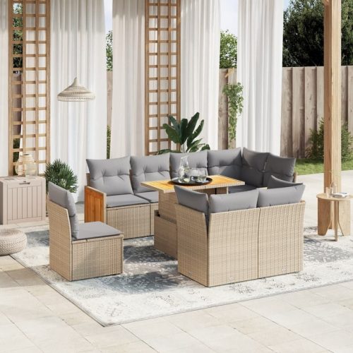Salon de jardin avec coussins 9 pcs beige rsine tresse