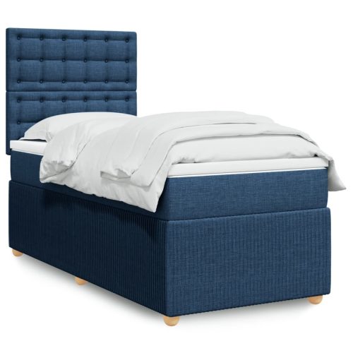 Sommier  lattes de lit avec matelas Bleu 100×200 cm Tissu