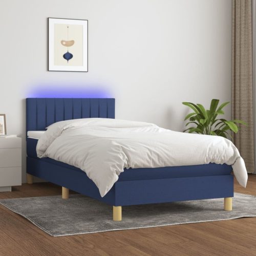 Sommier  lattes de lit avec matelas et LED Bleu 90x200cm Tissu
