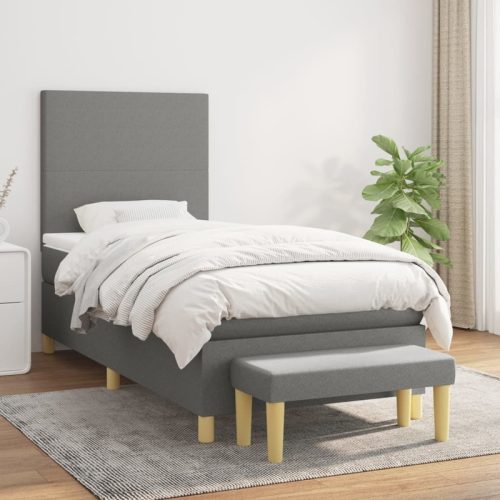 Sommier  lattes de lit avec matelas Gris fonc 90×200 cm Tissu