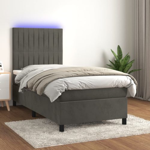 Sommier  lattes de lit avec matelas LED Gris fonc 100×200 cm
