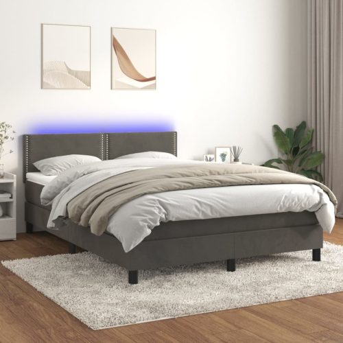 Sommier  lattes de lit avec matelas LED Gris fonc 140×190 cm