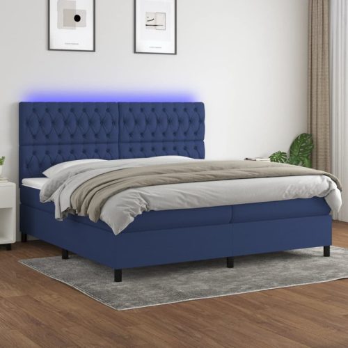 Sommier  lattes de lit et matelas et LED Bleu 200×200 cm Tissu