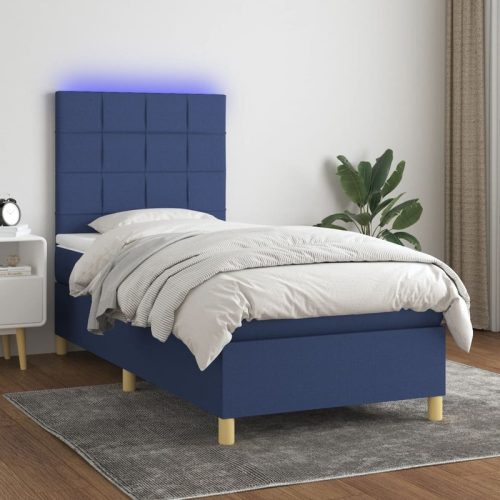 Sommier  lattes de lit et matelas et LED Bleu 90×200 cm Tissu