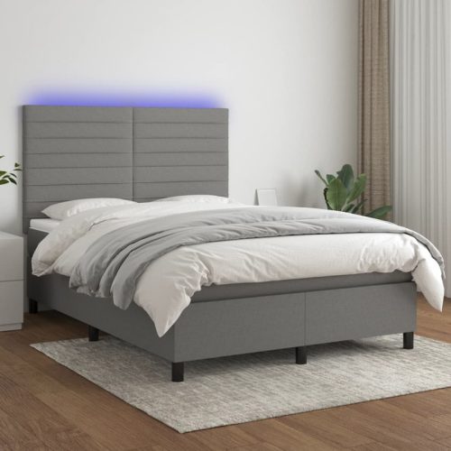 Sommier  lattes de lit et matelas et LED Gris fonc 140×200 cm