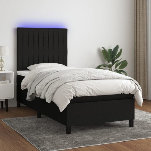 Sommier  lattes de lit et matelas et LED Noir 100×200 cm Tissu