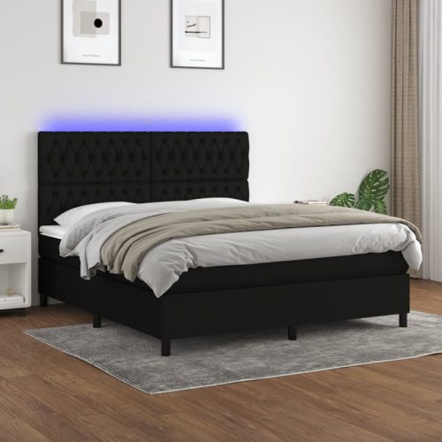 Sommier  lattes de lit et matelas et LED Noir 160×200 cm Tissu