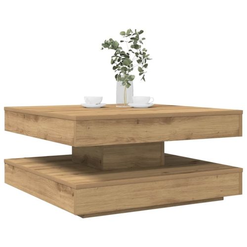 Table basse rotative  360 degrs chne artisanal 70x70x34,5 cm