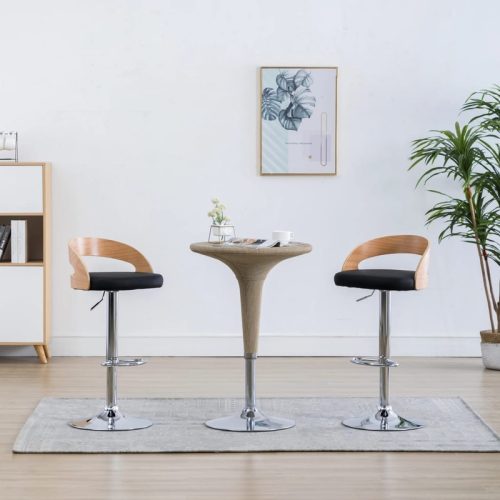 Tabourets de bar lot de 2 noir similicuir et bois courb